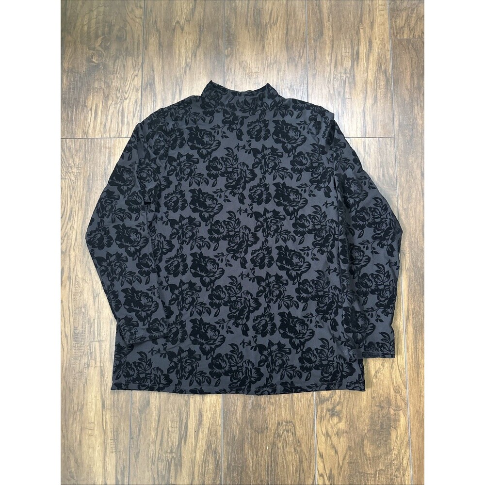 Torrid Women’s 0 Velvet Burnout Black Rose Mock Neck Layering Whimsigoth Shirt